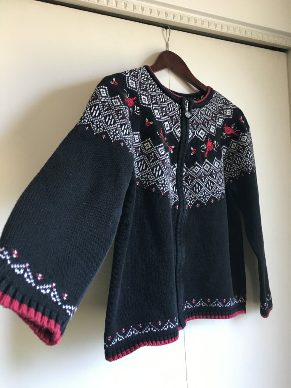 Vintage Northern Reflections Cotton Cardinal Fair Isle Zip Up Sweater - L - Picture 4 of 16